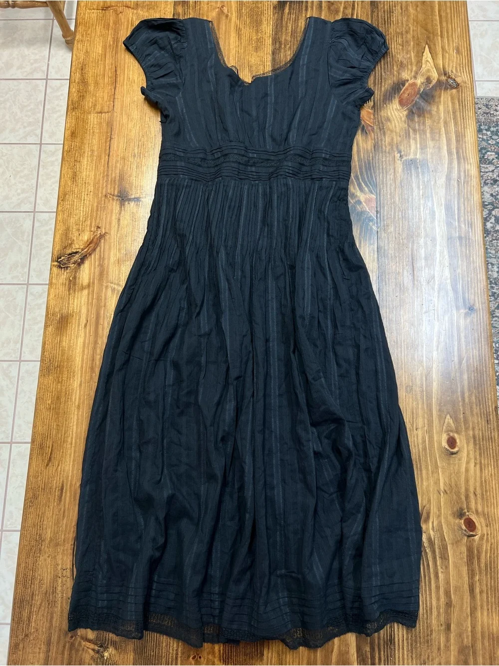 J. Crew Lace-trim pintuck midi dress in cotton dobby in Black Size 12 NWT